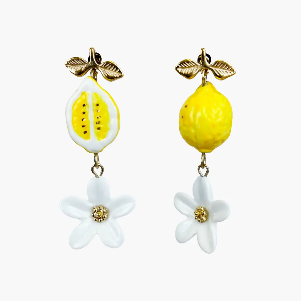 [NACH-J1068] Boucles d'oreilles 'Citron et Fleur de Citronnier' – Nach