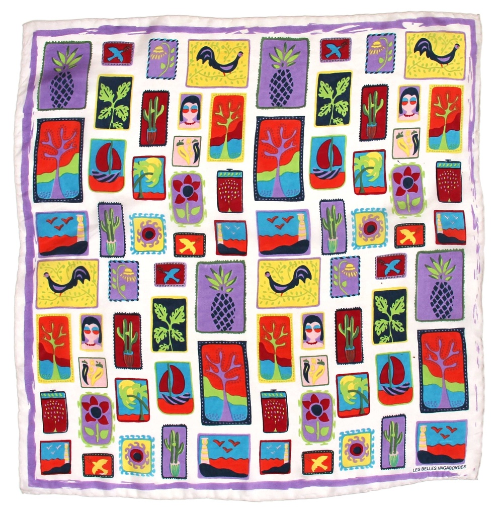 [LBV-0080] Mini foulard 'Postcard' – Prune – Soie – Les Belle Vagabondes