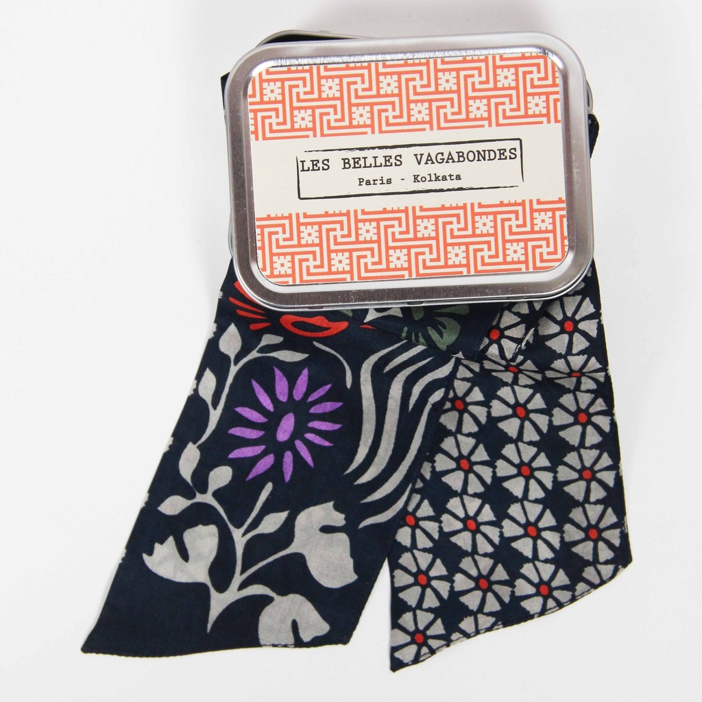 [LBV-0082] Bandeau 'Clématite' – Marine – Soie – Les Belle Vagabondes
