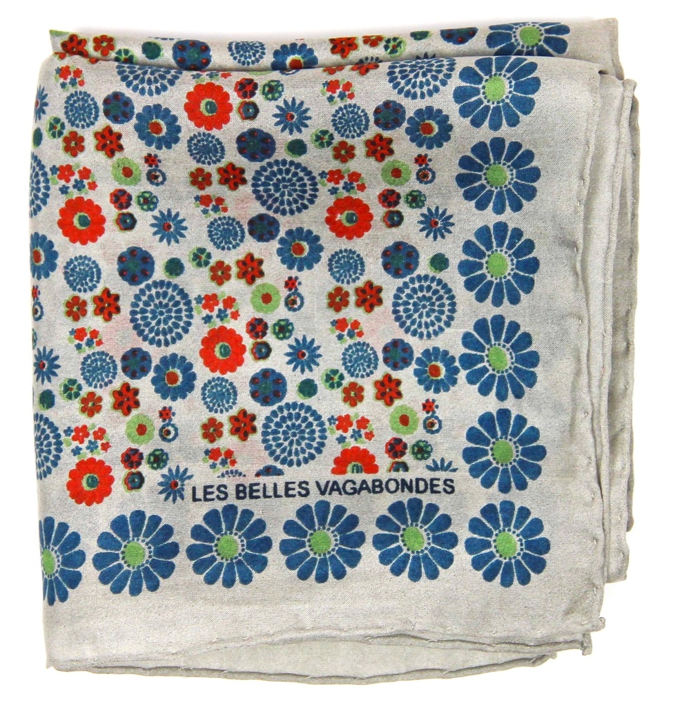 [LBV-0087] Mini foulard 'Hanami' – Bleu – Soie – Les Belle Vagabondes