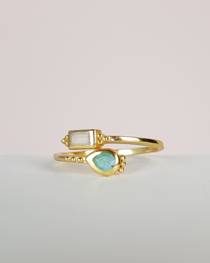 [MUJA-4923-GB-5-052] Bague 'Farah' – Plaqué Or – Amazonite – Muja Juma