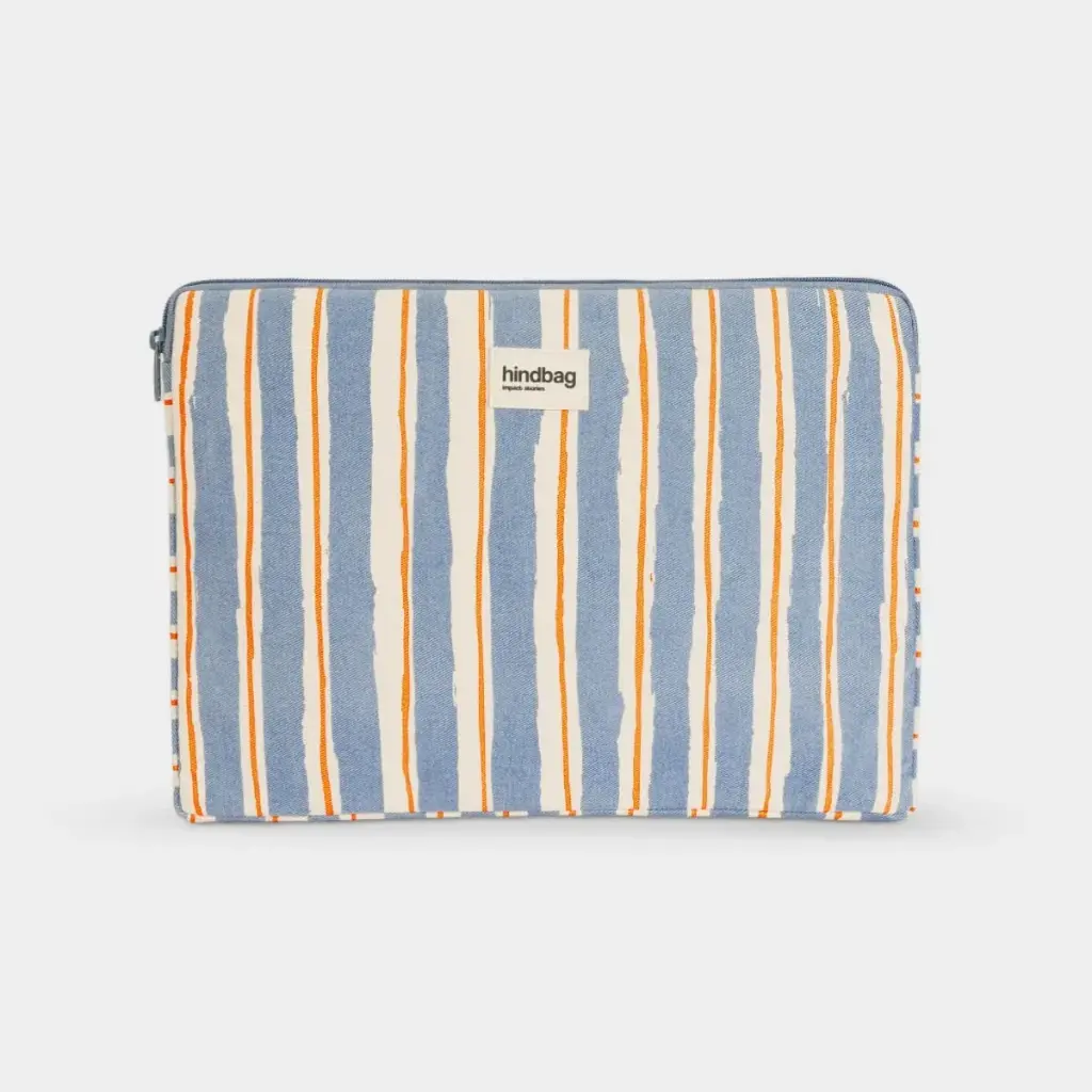 [HIND-7HINDAVA_S_RAYL_BLEU] Housse d'ordi 'Ava' – Taille S – Rayures orange & bleu – Hindbag