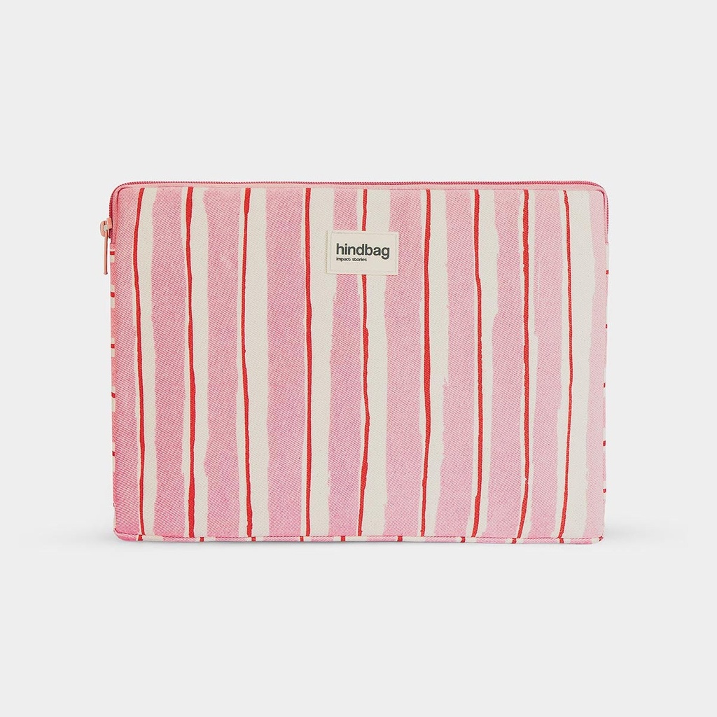 [HIND-7HINDAVA_S_RAYL_ROSE] Housse d'ordi 'Ava' – Taille S – Rayures rouge & rose – Hindbag