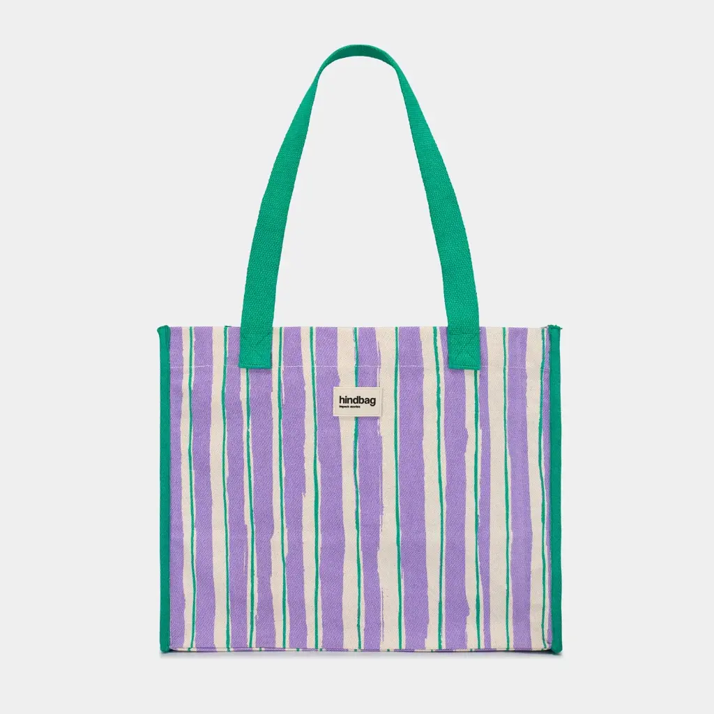 [HIND-7HINDCLAUDE_RAYL_VIO] Sac cabas 'Claude' – Rayures vert & parme – Hindbag