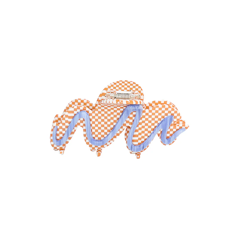 [LIKI-LK-HC2212-OR] Pince à cheveux 'Cream Biscuit – Orange Checkerboard' – Likio