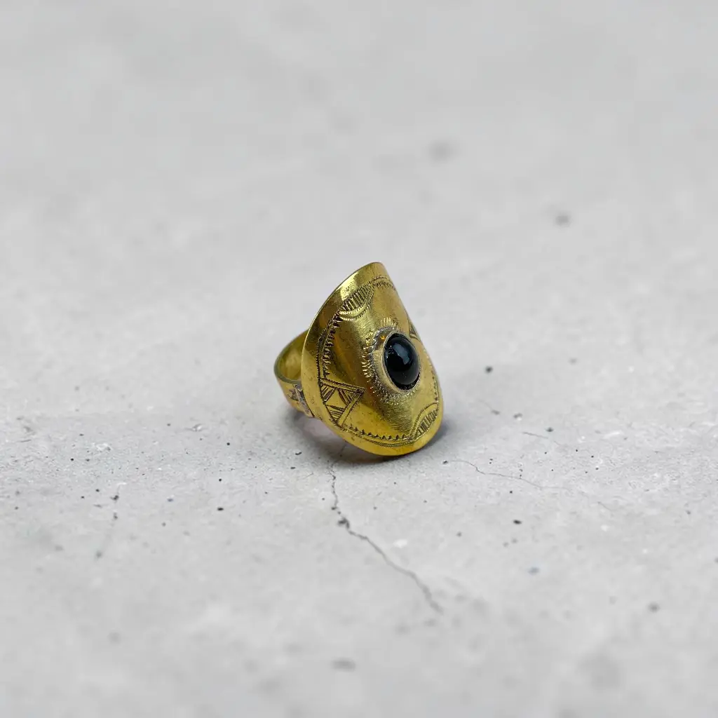 [BADO-0054-58] Bague touareg – Laiton – Onyx [0054]
