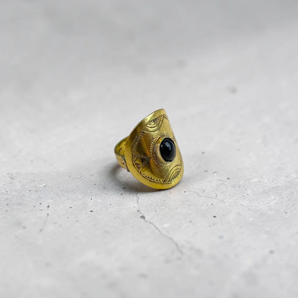 [BADO-0055-59] Bague touareg – Laiton – Onyx [0055]