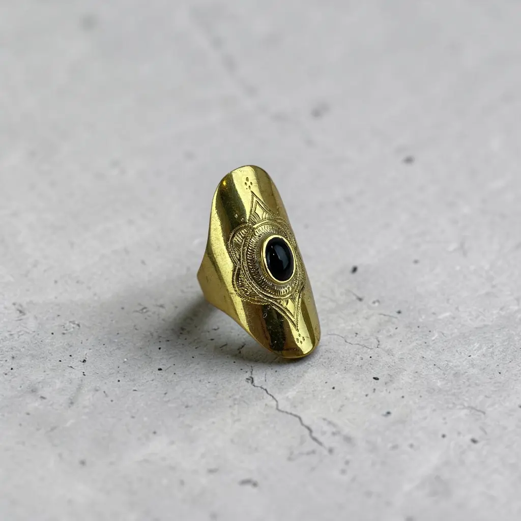 [BADO-0056-58-A] Bague touareg – Laiton – Onyx [0056]