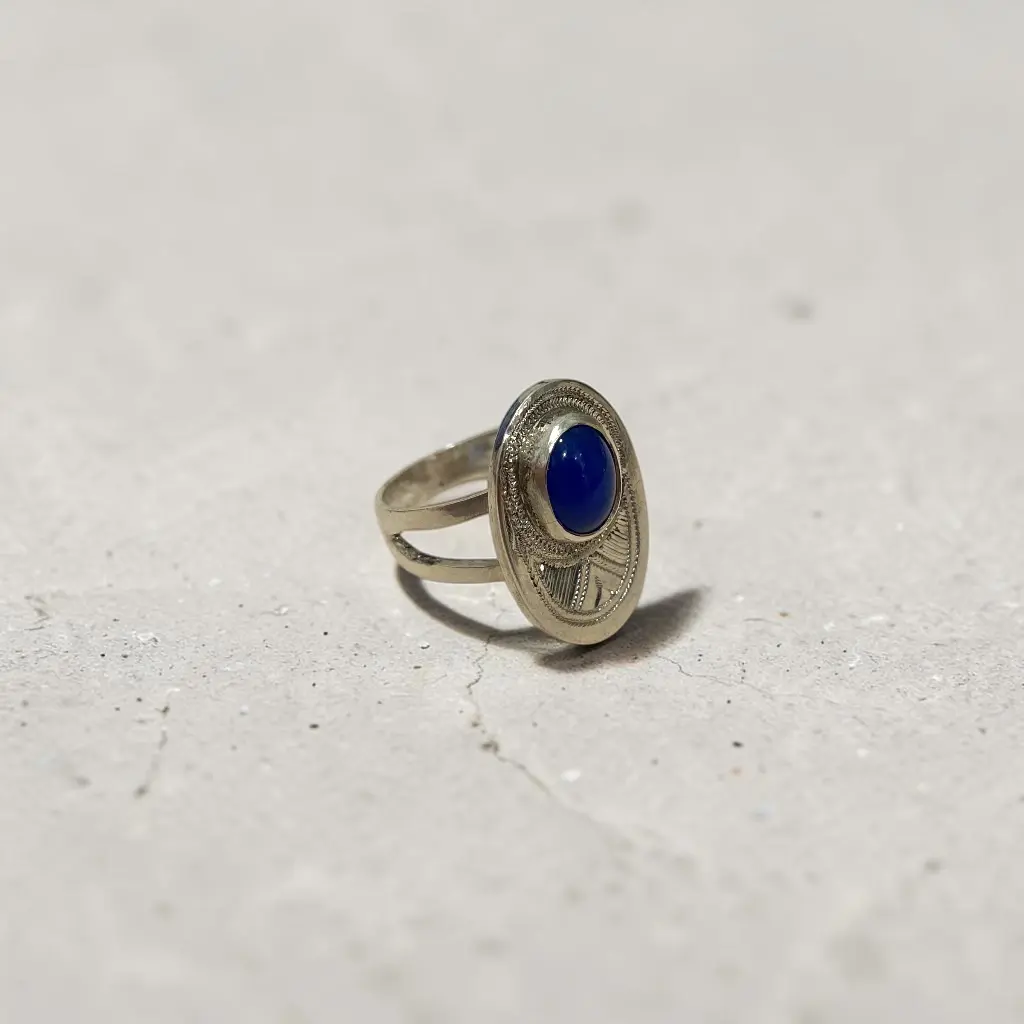 [BAAR-3570-56] Bague touareg – Argent – Agate bleue [3570]