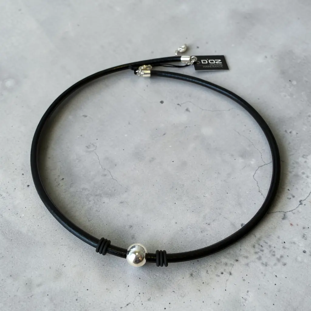 [DOZH-K1407-0134] Collier – Cuir & argent 925 – D'Oz Homme