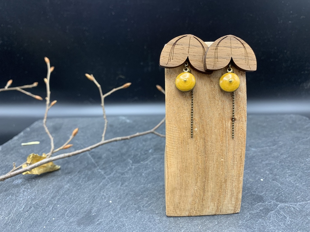 [BEYOND-BO-05-028-8] BO Papier & Bois Jaune [Boucles d'Oreilles]